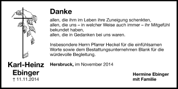 Traueranzeige von Karl-Heinz Ebinger von Hersbrucker Zeitung