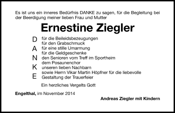 Traueranzeige von Ernestine Ziegler von Hersbrucker Zeitung