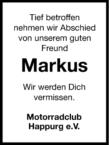 Traueranzeige von Markus  von Hersbrucker Zeitung
