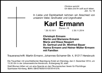 Traueranzeige von Karl Ermann von Hersbrucker Zeitung