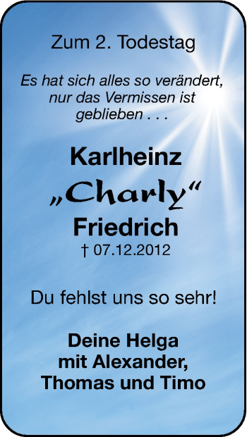 Traueranzeige von Karlheinz Friedrich von Hersbrucker Zeitung