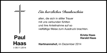 Traueranzeige von Paul Haas von Hersbrucker Zeitung