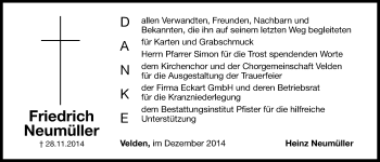 Traueranzeige von Friedrich Neumüller von Hersbrucker Zeitung
