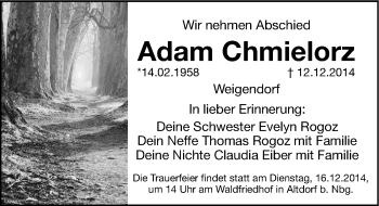 Traueranzeige von Adam Chmielorz von Hersbrucker Zeitung