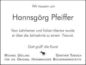 Traueranzeige von Hannsgörg Pfeiffer von Hersbrucker Zeitung