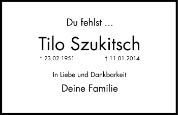 Traueranzeige von Tilo Szukitsch von Hersbrucker Zeitung