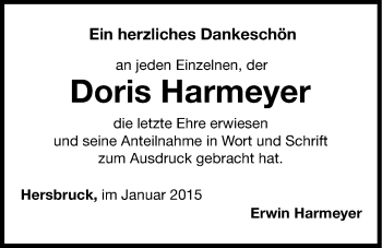 Traueranzeige von Doris Harmeyer von Hersbrucker Zeitung