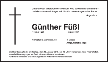 Traueranzeige von Günther Füßl von Hersbrucker Zeitung