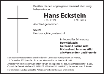 Traueranzeige von Hans Eckstein von Hersbrucker Zeitung
