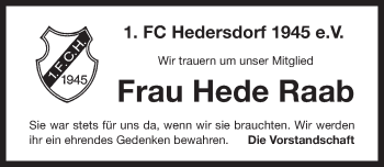 Traueranzeige von Hede Raab von Pegnitz-Zeitung