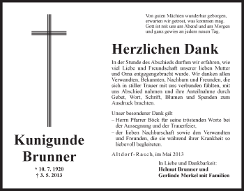 Traueranzeige von Kunigunde Brunner von Der Bote