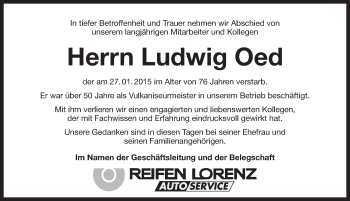 Traueranzeige von Ludwig Oed von Pegnitz-Zeitung