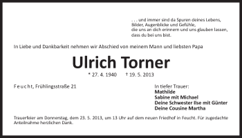 Traueranzeige von Ulrich Torner von Der Bote