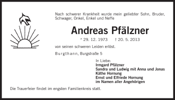 Traueranzeige von Andreas Pfälzner von Der Bote