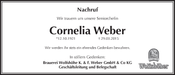Traueranzeige von Cornelia Weber von Pegnitz-Zeitung