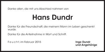 Traueranzeige von Hans Dundr von Der Bote