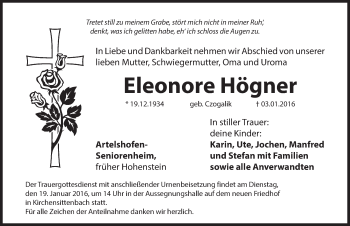Traueranzeige von Eleonore Högner von Hersbrucker Zeitung
