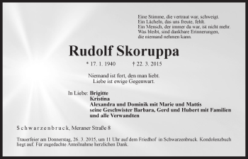 Traueranzeige von Rudolf Skoruppa von Der Bote