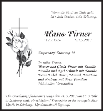 Traueranzeige von Hans Pirner von Der Bote