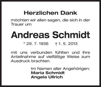 Traueranzeige von Andreas Schmidt von Der Bote