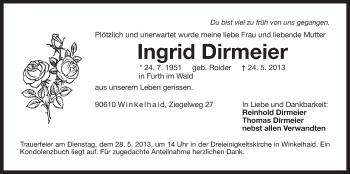 Traueranzeige von Ingrid Dirmeier von Der Bote