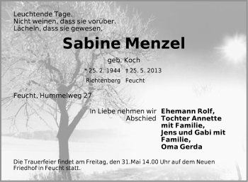 Traueranzeige von Sabine Menzel von Der Bote