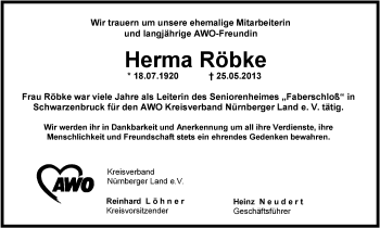 Traueranzeige von Herma Röbke von Der Bote