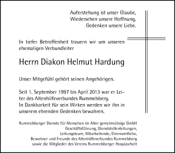 Traueranzeige von Helmut Hardung von Der Bote