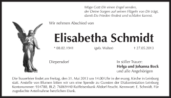 Traueranzeige von Elisabetha Schmidt von Der Bote