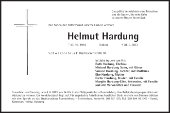 Traueranzeige von Helmut Hardung von Der Bote