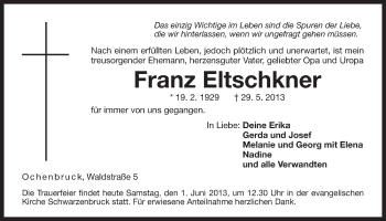 Traueranzeige von Franz Eltschkner von Der Bote
