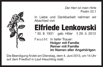 Traueranzeige von Elfriede Lenkowski von Der Bote