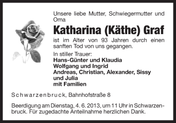Traueranzeige von Katharina Graf von Der Bote