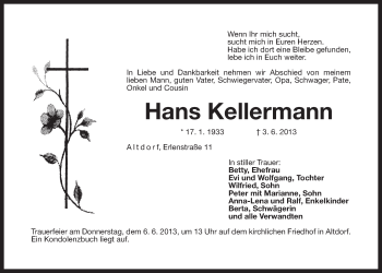 Traueranzeige von Hans Kellermann von Der Bote