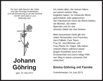 Traueranzeige von Johann Göhring von Der Bote