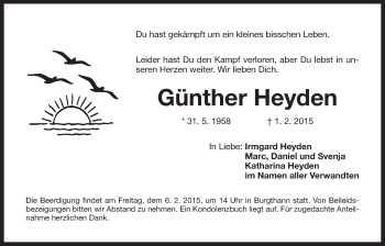 Traueranzeige von Günther Heyden von Der Bote