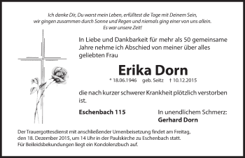Traueranzeige von Erika Dorn von Hersbrucker Zeitung