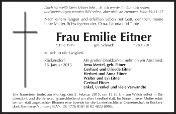 Traueranzeige von Emilie Eitner von Pegnitz-Zeitung