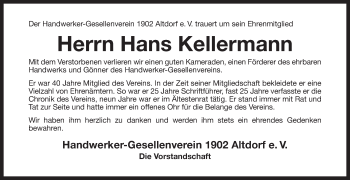 Traueranzeige von Hans Kellermann von Der Bote