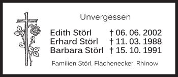 Traueranzeige von Edith und Erhard und Barbara Störl von Der Bote