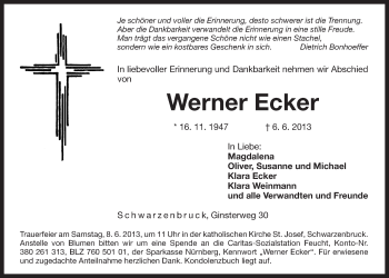 Traueranzeige von Werner Ecker von Der Bote