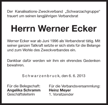 Traueranzeige von Werner Ecker von Der Bote