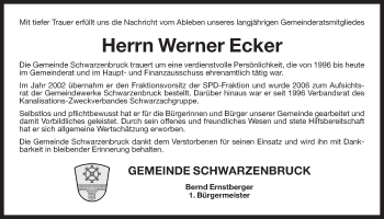 Traueranzeige von Werner Ecker von Der Bote