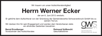 Traueranzeige von Werner Ecker von Der Bote