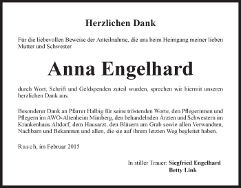 Traueranzeige von Anna Engelhard von Der Bote
