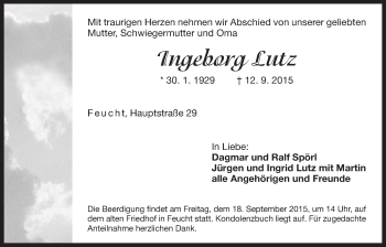 Traueranzeige von Ingeborg Lutz von Der Bote