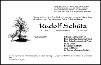 Traueranzeige von Rudolf Schütz von Hersbrucker Zeitung