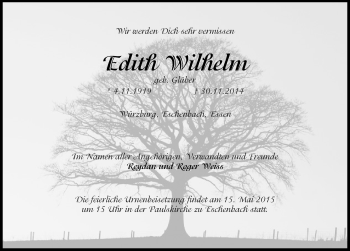Traueranzeige von Edith Wilhelm von Hersbrucker Zeitung