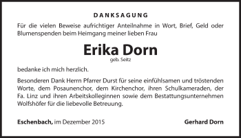 Traueranzeige von Erika Dorn von Hersbrucker Zeitung