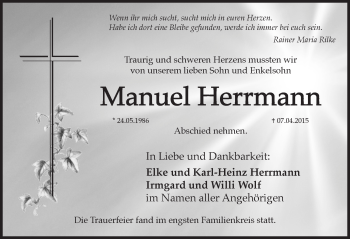 Traueranzeige von Manuel Herrmann von Pegnitz-Zeitung